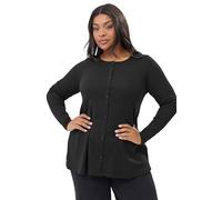 Yours Curve Ribbed Button Through Henley Top - Women's - Plus Size Curve Black