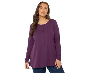 Yours Curve Ribbed Button Through Henley Top - Women's - Plus Size Curve Purple