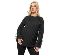 Yours Curve Ribbed Tie Up Sleeve Jumper - Women's - Plus Size Curve Black