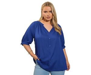Yours Curve Rose Print Notch Neck Blouse - Women's - Plus Size Curve