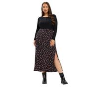 Yours Curve Rose Print Textured Midi Skirt - Women's - Plus Size Curve Black