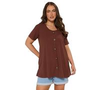 Yours Curve Rust Orange Button Front Ribbed Swing Top - Women's - Plus Size Curve