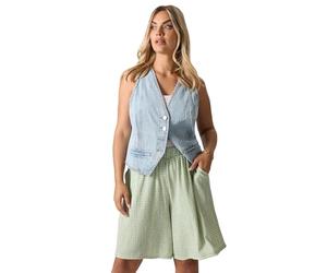 Yours Curve Sage Gingham Textured Shorts - Women's - Plus Size Curve Green
