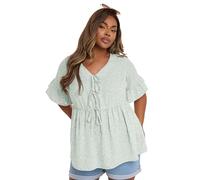 Yours Curve Sage Green Ditsy Floral Tie Front Peplum Top - Women's - Plus Size Curve