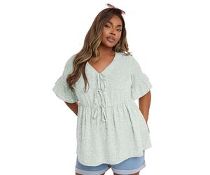 Yours Curve Sage Green Ditsy Floral Tie Front Peplum Top - Women's - Plus Size Curve