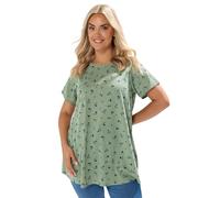 Yours Curve Sage Green Floral Pointelle Swing Top - Women's - Plus Size Curve