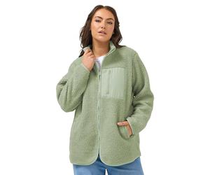 Yours Curve Sage Green Pocket Teddy Fleece Jacket - Women's - Plus Size Curve