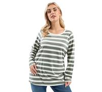 Yours Curve Sage Green Stripe Long Sleeve T-Shirt - Women's - Plus Size Curve
