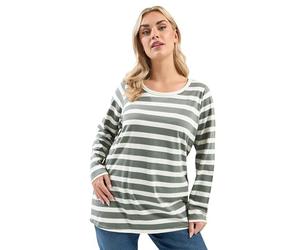 Yours Curve Sage Green Stripe Long Sleeve T-Shirt - Women's - Plus Size Curve
