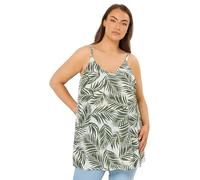 Yours Curve Sage Palm Leaf Linen Vest Top - Women's - Plus Size Curve Green