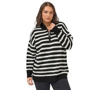 Yours Curve Scallop Stripe Quarter Zip Jumper - Women's - Plus Size Curve Black