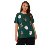 Yours Women's Sequin Embellished Novelty T-Shirt in Green | Size: 22/24