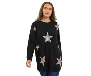 Yours Curve Sequin Embellished Star Jumper - Women's - Plus Size Curve Black