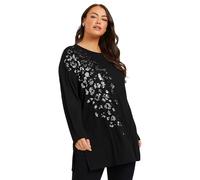 Yours Curve Sequin Leopard Print Long Sleeve Top - Women's - Plus Size Curve Black