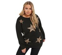 Yours Curve Sequin Leopard Star Print Sweatshirt - Women's - Plus Size Curve Black