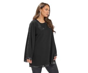 Yours Curve Sequin Panel Flare Tunic Top - Women's - Plus Size Curve Black