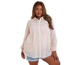 Yours Curve Sheer Embroidered Blouse - Women's - Plus Size Curve