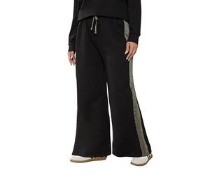 Yours Curve Shimmer Side Stripe Wide Leg Joggers - Women's - Plus Size Curve Black