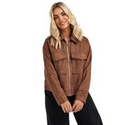 Yours Curve Short Faux Suede Jacket - Women's - Plus Size Curve Brown