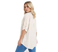 Yours Curve Short Sleeve Linen Stripe Shirt - Women's - Plus Size Curve Cream