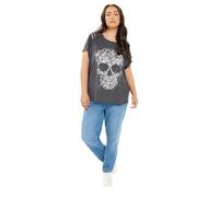 Yours Curve Grey Skull Print Laser Cut T-Shirt - Women's - Plus Size Curve