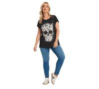 Yours Curve Skull Print Laser Cut T-Shirt - Women's - Plus Size Curve Black