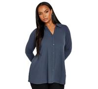 Yours Curve Slate Ribbed Collared Top - Women's - Plus Size Curve Grey