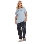 'Sleep All Weekend' Wide Leg Pyjama Set Yours Blue 30-32