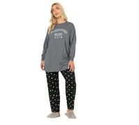 Yours Curve 'Sleepover Club' Wide Leg Pyjama Set - Women's - Plus Size Curve Grey