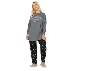 Yours Curve 'Sleepover Club' Wide Leg Pyjama Set - Women's - Plus Size Curve Grey