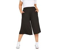 Yours Curve Soft Stretch Jersey Pull On Elasticated Waist Wide Leg Palazzo Culotte Shorts with Pockets - Women's - Plus Size Curve Black 34-36
