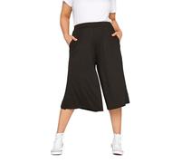 Yours Curve Soft Stretch Jersey Pull On Elasticated Waist Wide Leg Palazzo Culotte Shorts with Pockets - Women's - Plus Size Curve Black 30-32