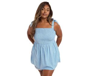 Yours Curve Spot Shirred Tie Sleeve Cami Top - Women's - Plus Size Curve Blue