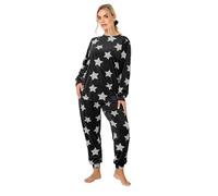 Yours Curve Star Print Fleece Pyjama & Scrunchie Set - Women's - Plus Size Curve Black