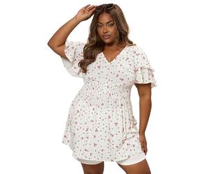 Yours Curve Strawberry Print Peplum Top - Women's - Plus Size Curve