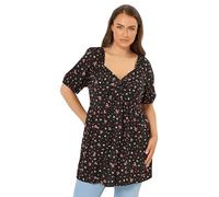 Yours Women's Strawberry Print Twist Front Blouse in Black | Size: 34-36 Yours Black 34-36