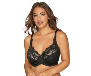 Yours Curve Stretch Lace Non-Padded Underwired Balcony Bra - Women's - Plus Size Curve Black