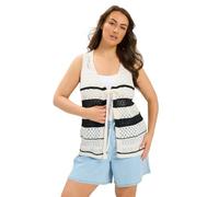 Yours Curve Stripe Crochet Waistcoat - Women's - Plus Size Curve Off-White