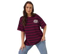 Yours Curve Stripe Daisy Print T-Shirt - Women's - Plus Size Curve Red