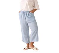 Yours Curve Stripe Linen Cropped Trousers - Women's - Plus Size Curve Light Blue