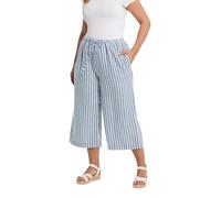 Yours Curve Stripe Linen Look Cropped Trousers - Women's - Plus Size Curve Blue