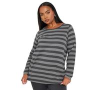 Yours Curve Stripe Long Sleeve T-Shirt - Women's - Plus Size Curve Grey
