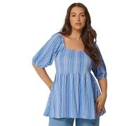 Yours Curve Stripe Peplum Top - Women's - Plus Size Curve Blue