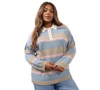 Yours Curve Stripe Rugby Collar Jumper - Women's - Plus Size Curve Blue
