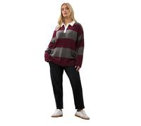 Yours Curve Stripe Rugby Collar Jumper - Women's - Plus Size Curve Red