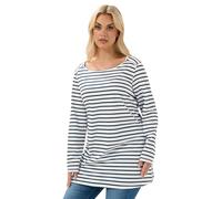 Yours Curve Stripe Stud Detail Long Sleeve T-Shirt - Women's - Plus Size Curve White