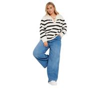 Yours Curve Stripe Tie Neck Jumper - Women's - Plus Size Curve White