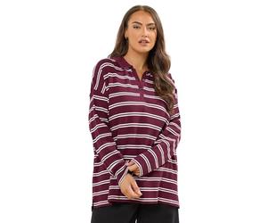 Yours Curve Stripe Waffle Rugby Collar Top - Women's - Plus Size Curve Red
