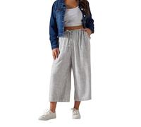Yours Curve Stripe Wide Leg Ankle Grazer Linen Trousers - Women's - Plus Size Curve Blue