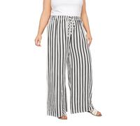 Yours Curve Stripe Wide Leg Linen Look Trousers - Women's - Plus Size Curve White